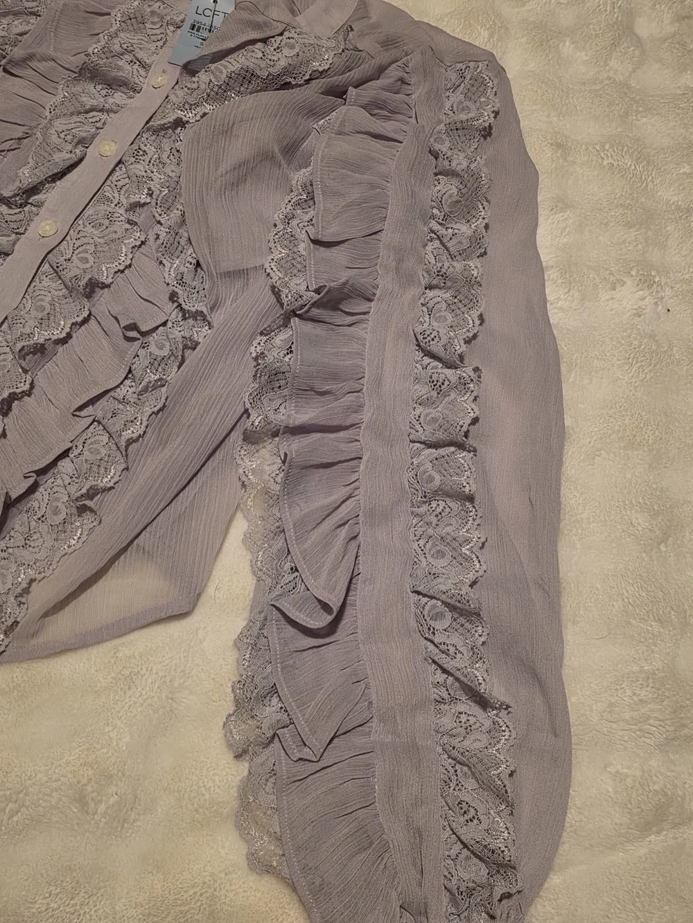 LOFT Lavender Ruffle Button-Front Blouse - Picture 2 of 7